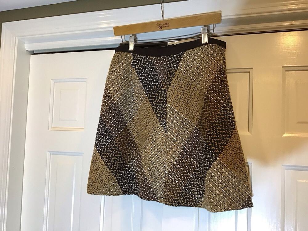 VTG Y2K Brown Plaid Tweed Wool Bl. Mini Skirt The Limited Sz 12 Academia Preppy